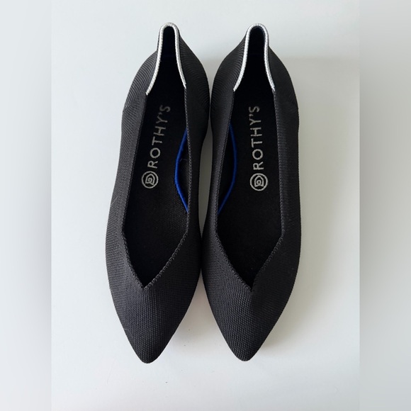 Rothy's Shoes - Rothy's Black Pointed Flats with White Trim